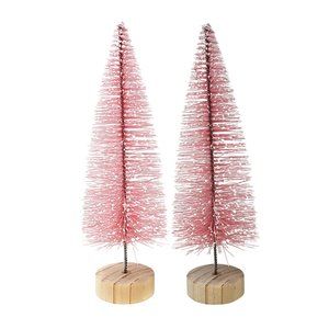 Pink Flocked Sisal Bottle Brush 10" Christmas Tree (Set of 2)